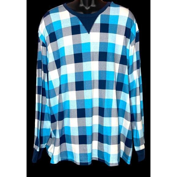 Sleepwear Pajama Top Shirt Men Blue Plaid Pullover Long Sleeve Size 2XL NWT - Picture 3 of 10